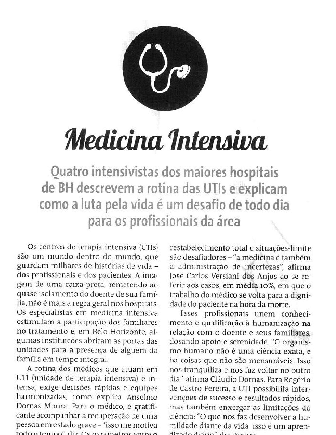 Medicina Intensiva na revista Encontro